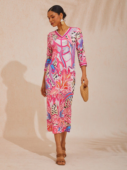 Ocean Paisley Flora High Stretch Knit Dress
