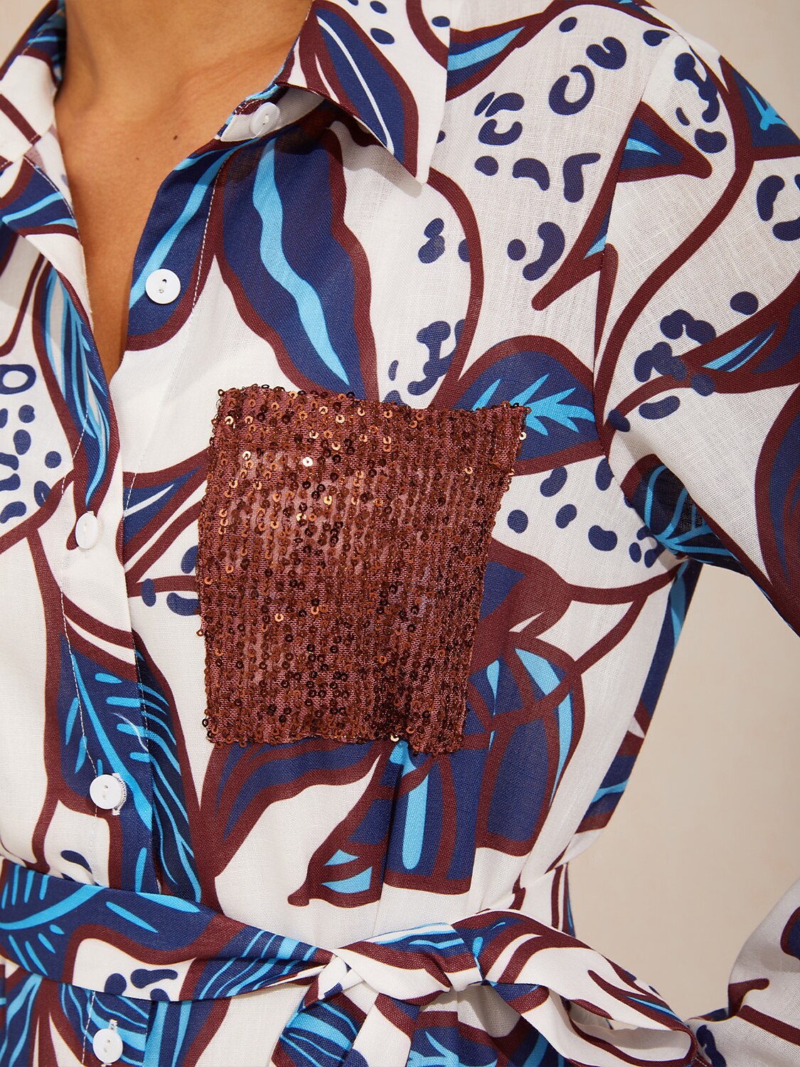 Cobalt Flora Reverie Linen Look Shirt Dress