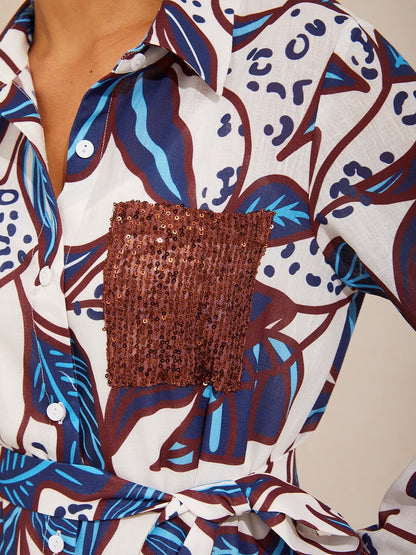Cobalt Flora Reverie Linen Look Shirt Dress