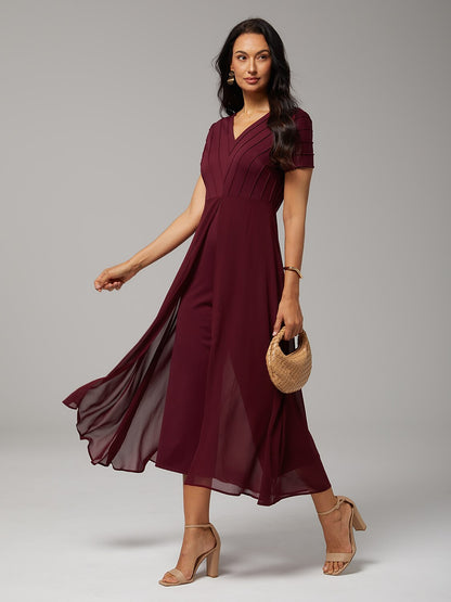 Paneled Design Faux Flowy Sheer Stretch Fabric Jumpsuit