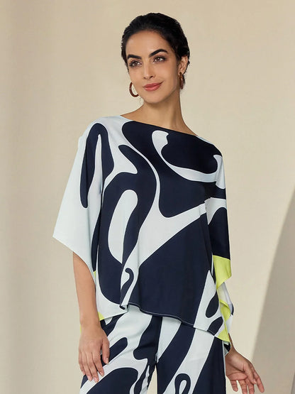 Satin Combo Magyar Black Flowy Graphic Shirt