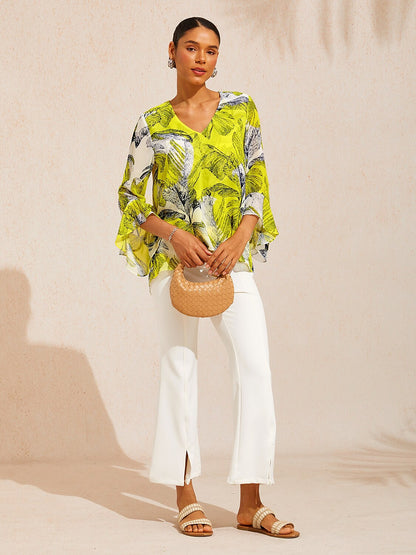 Citrus Palm Luxe Flowy Chiffon Blouse