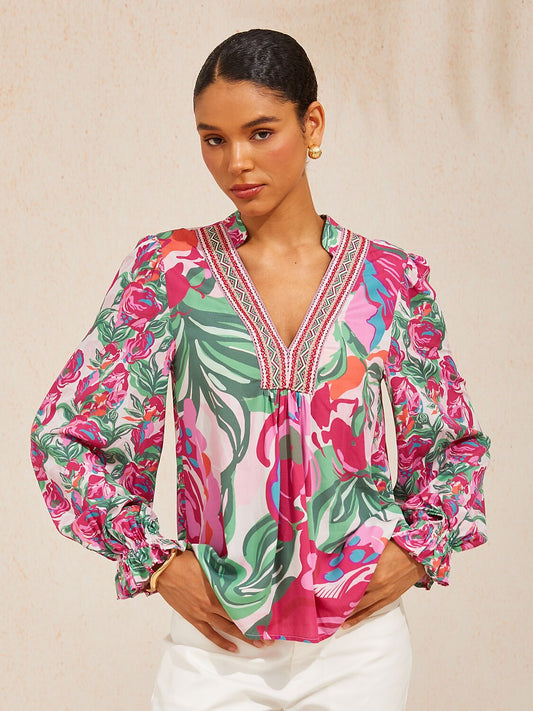 Fiery Pink Rose Viscose Blouse
