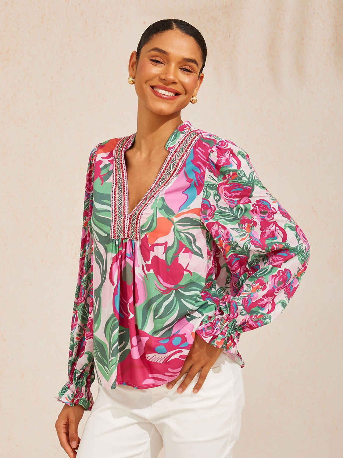 Fiery Pink Rose Viscose Blouse