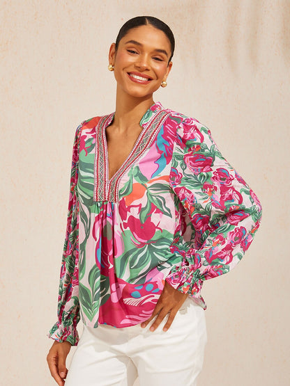 Fiery Pink Rose Viscose Blouse