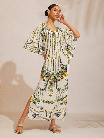 Hawaii Palm Flowy Chiffon Floral Maxi Dress