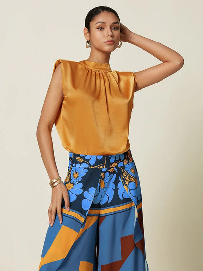 Satin Shimmery High Neck Blouse
