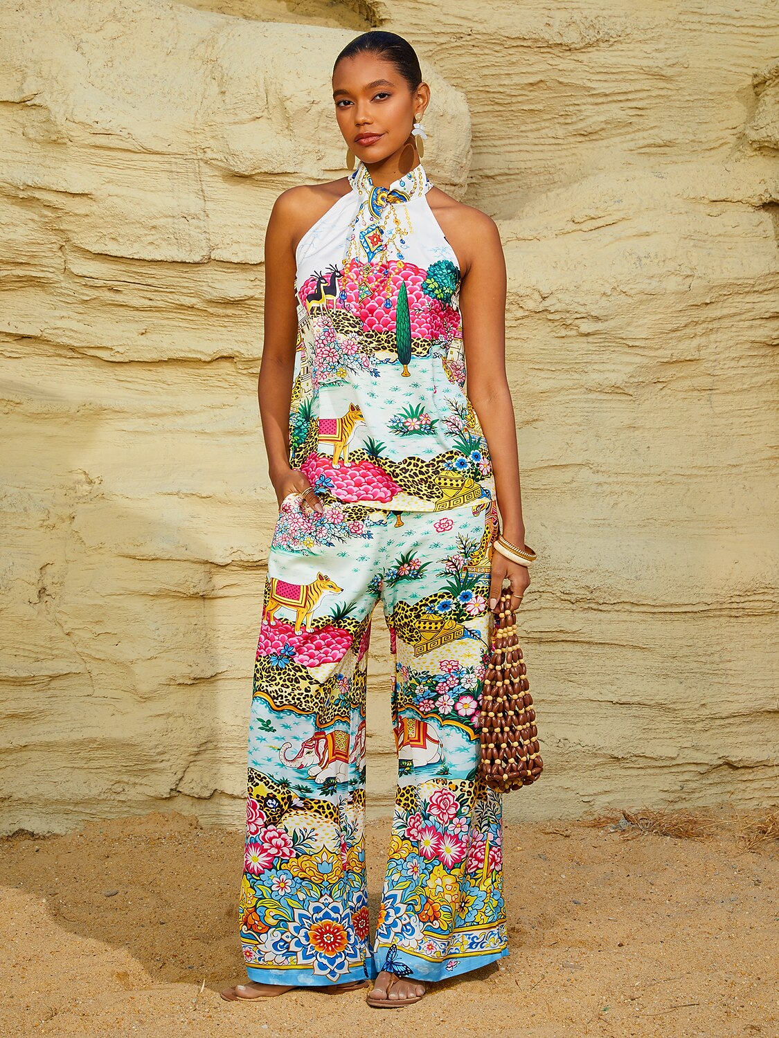 Blush&Beast Silky Satin Pink Paisley Pants