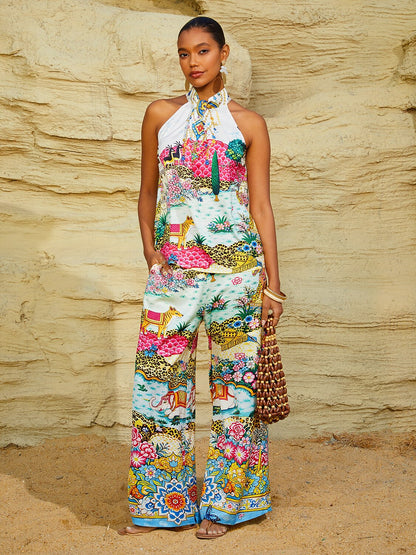 Blush&Beast Silky Satin Pink Paisley Pants