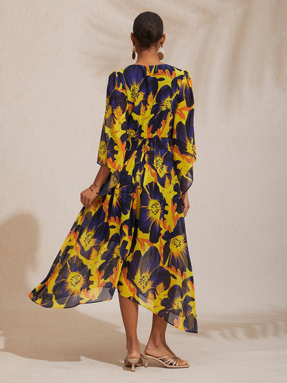 Spring Blooms Flowy Chiffon  Maxi Dress