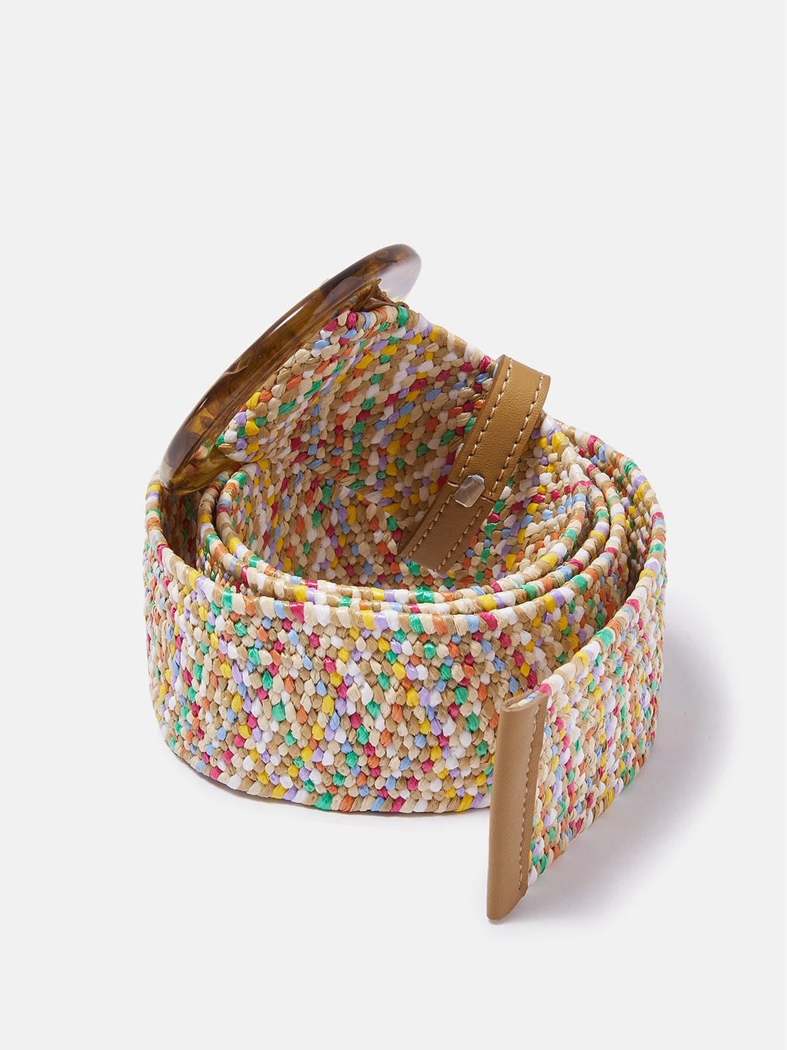Colorful Stretch Straw Belt with Amber Buckle