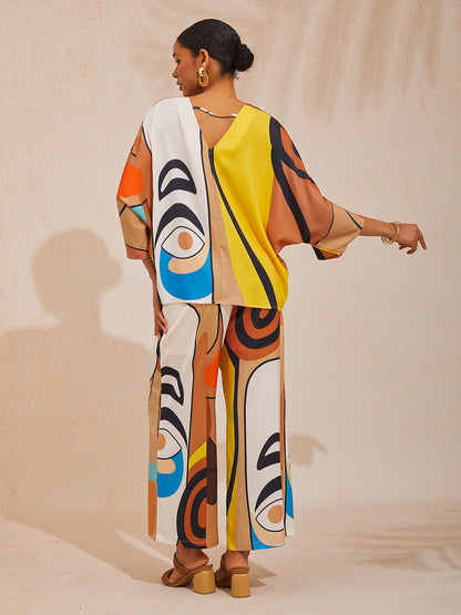Indigo Tigress Silky Satin  Vacation Batwing Top