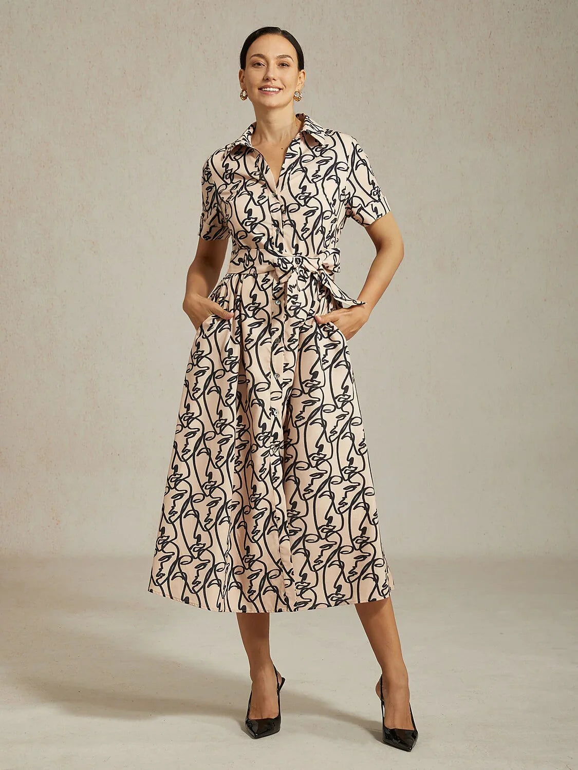 Abstract Art Pattern Shirt Collar Dress