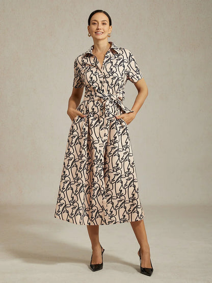 Abstract Art Pattern Shirt Collar Dress