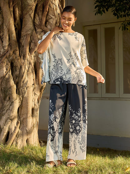 Noir Baroque Silky Satin Batwing Top
