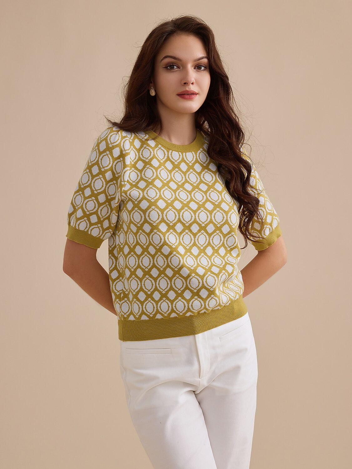 Wool Blend Braided Crew Neck Sweater Jumper