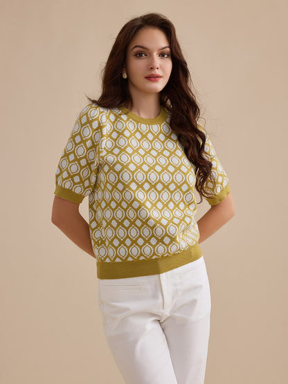 Wool Blend Braided Crew Neck Sweater Jumper