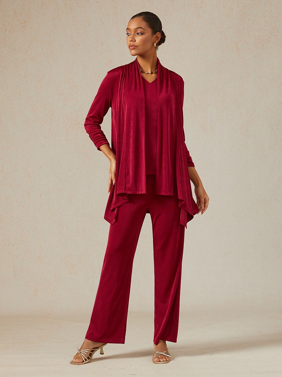Acetate Look Stretch Knit Ruched Sleeve Jacket