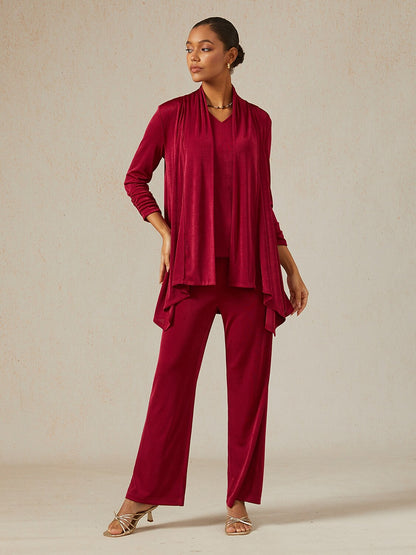 Acetate Look Stretch Knit Ruched Sleeve Jacket