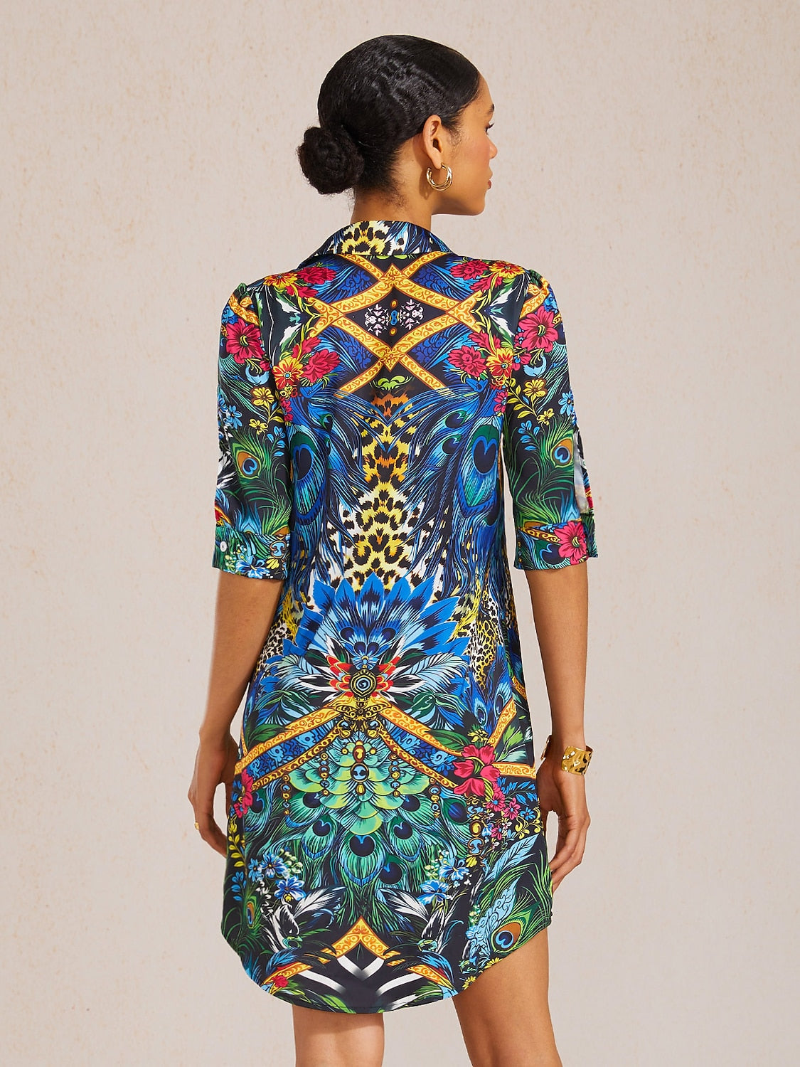 Mallorca Blossom Silky Satin Straight Shirt Dress