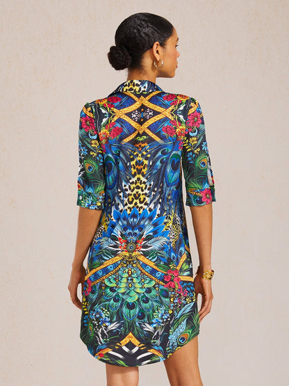 Mallorca Blossom Silky Satin Straight Shirt Dress
