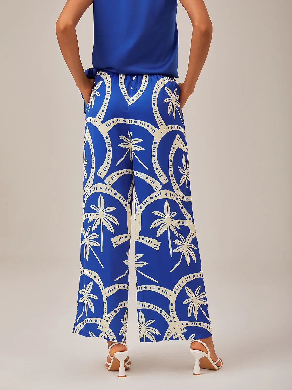 Elastic Waist Geometric Print Wide Leg Pants
