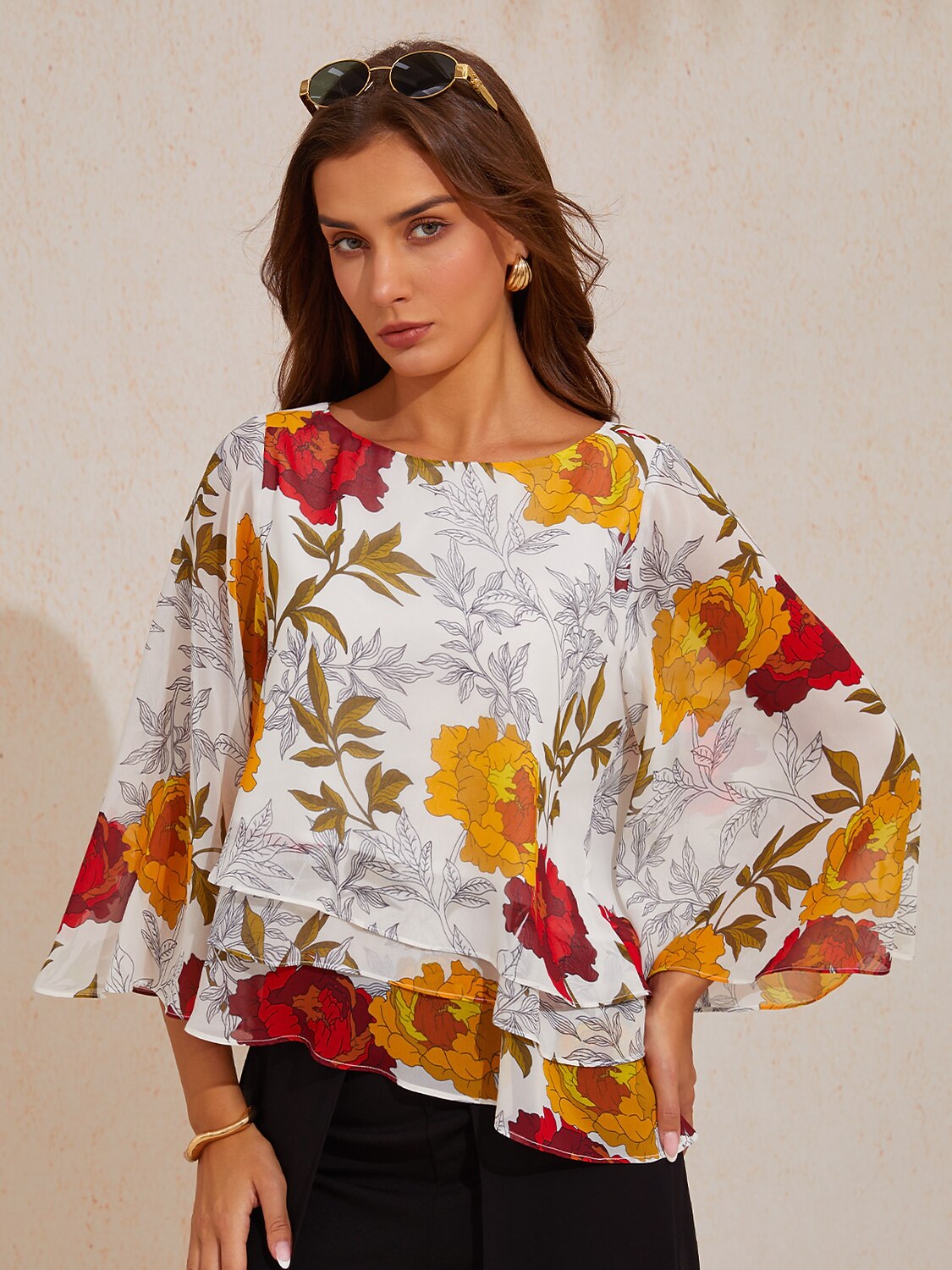 Sapphire Rose Garden Flowy Chiffon Layered Blouse