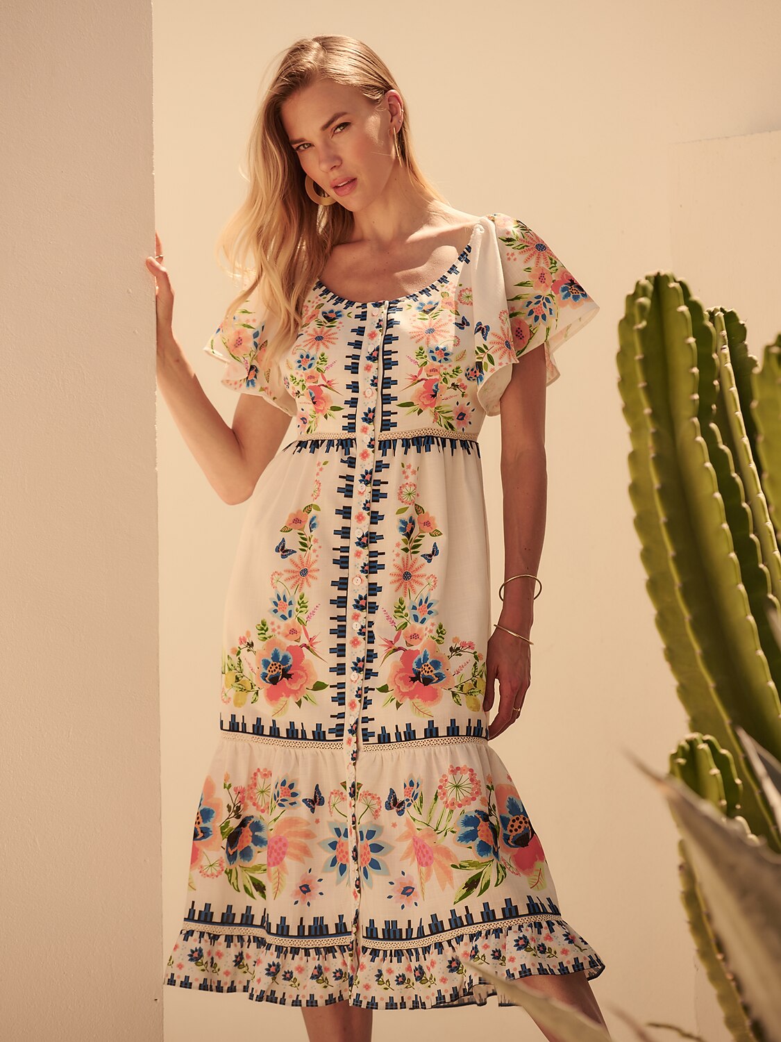 Linen like Floral Geometric Ruched Maxi Dress Vacation