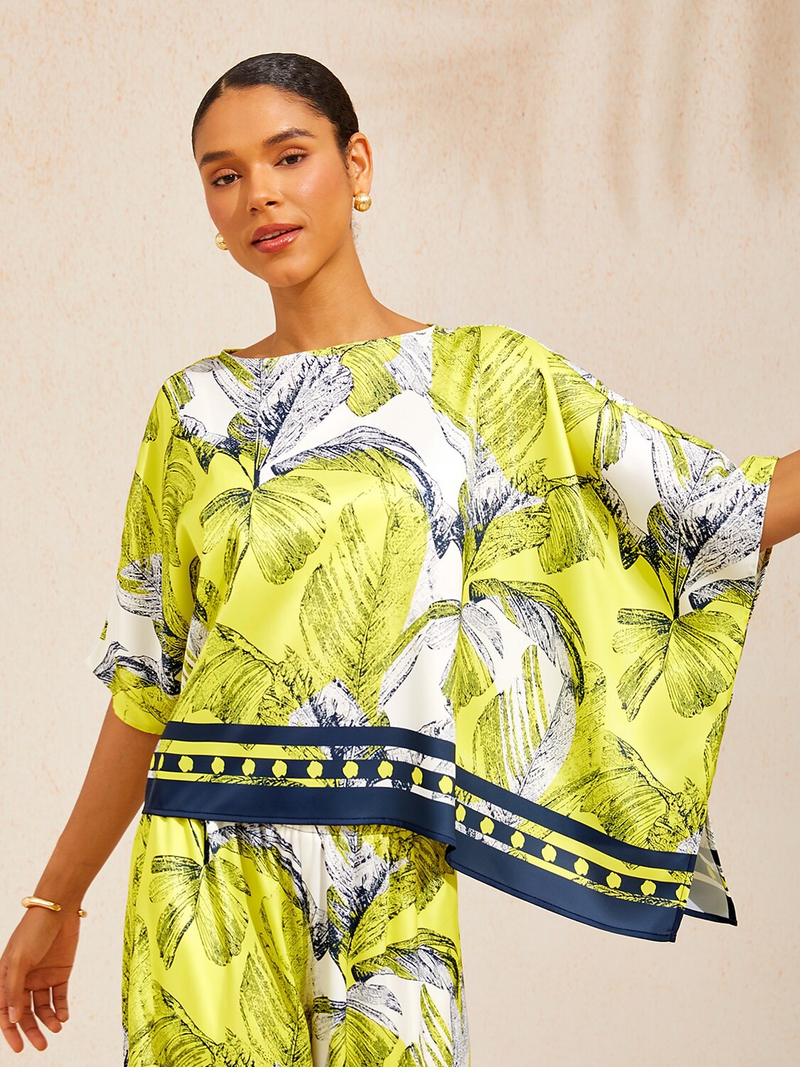 Citrus Palm Luxe Silky Satin batwing Top