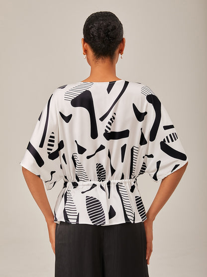 Geometric Ruched Dolman Sleeve Top