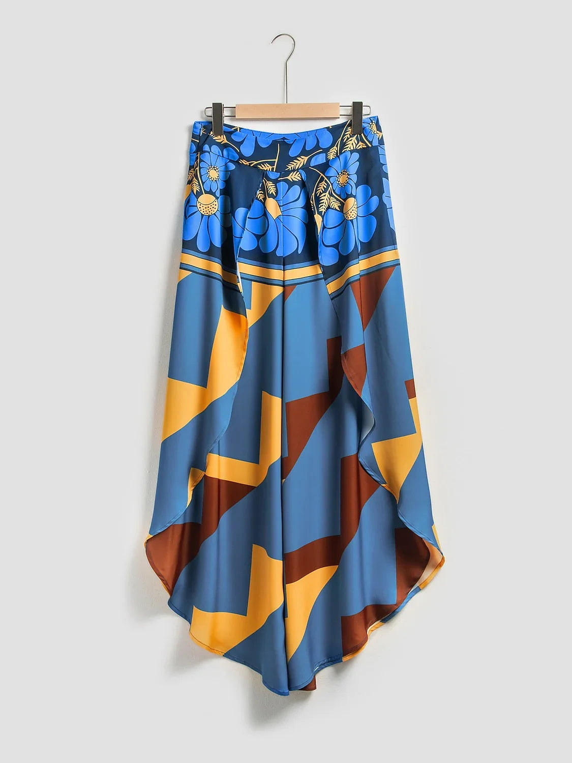 Satin Geometric Print Swing Full Length Micro-Elastic Pants
