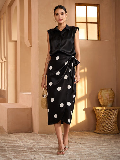 Elegant Polka Dots Cotton Like Wrap Skirt
