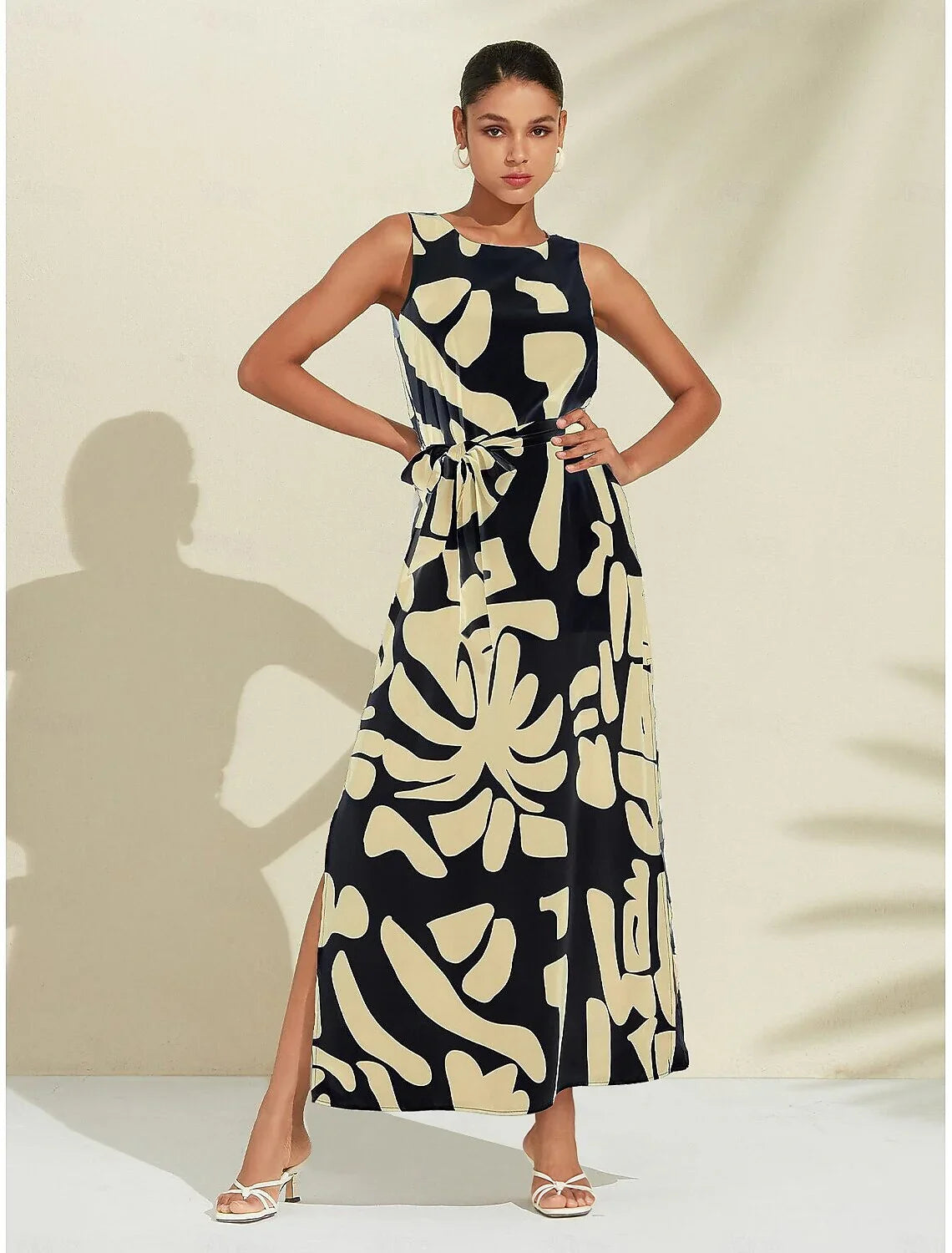Vintage Leopard Jewelry Silky Satin Maxi Dress