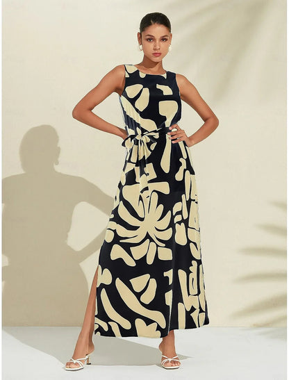 Vintage Leopard Jewelry Silky Satin Maxi Dress