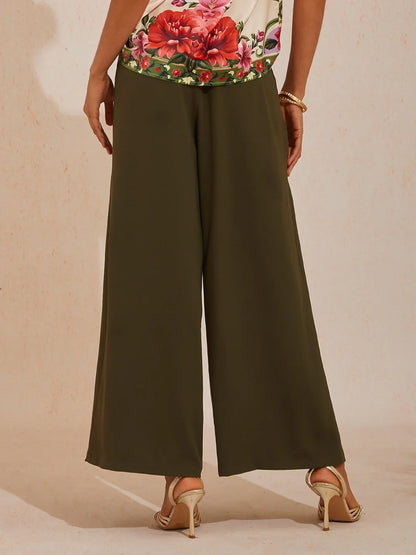 Hawaii Palm Silky Satin Floral Top