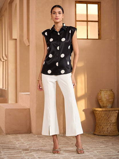 Elegant Polka Dot Cotton Like Shoulder Top