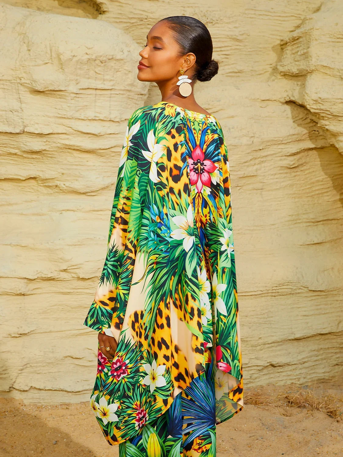 Tropical Temptation Flowy Chiffon Dolman Sleeve Blouse