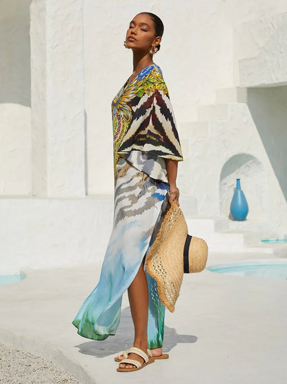 Gradient Tiger Flowy Chiffon Maxi Dress