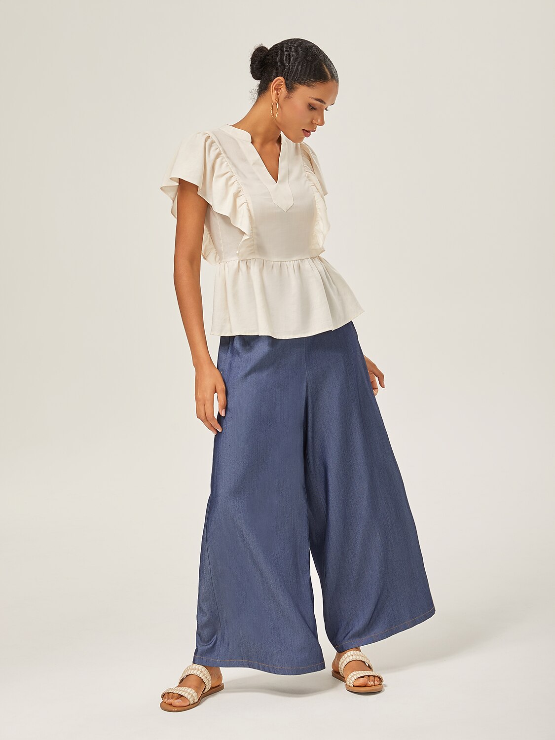 Alltagstaugliche lässige Tencel-Denim-Hose mit weitem Bein