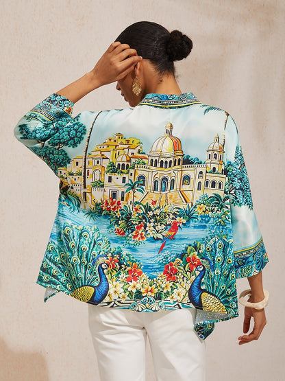 Camisa Dolman de Satén Sedoso con Estampado de Leopardo Vintage