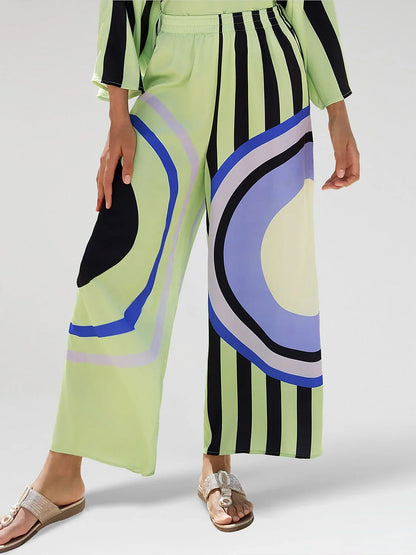 Satin Geometric Print Relaxed Elasticity Straight Pants