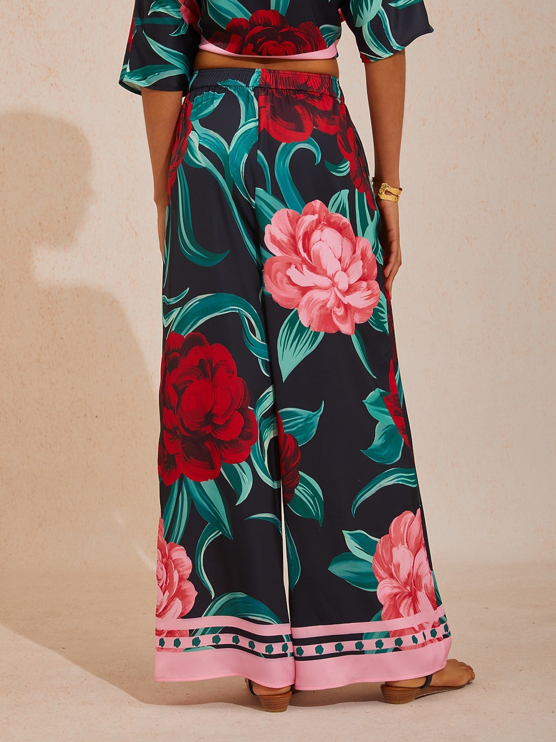 Santorini Summer Silky Elastic Waist Wide Leg Pants