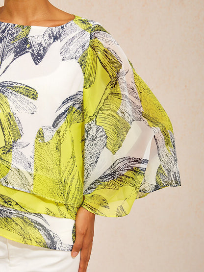 Citrus Palm Luxe Layered Chiffon Blouse