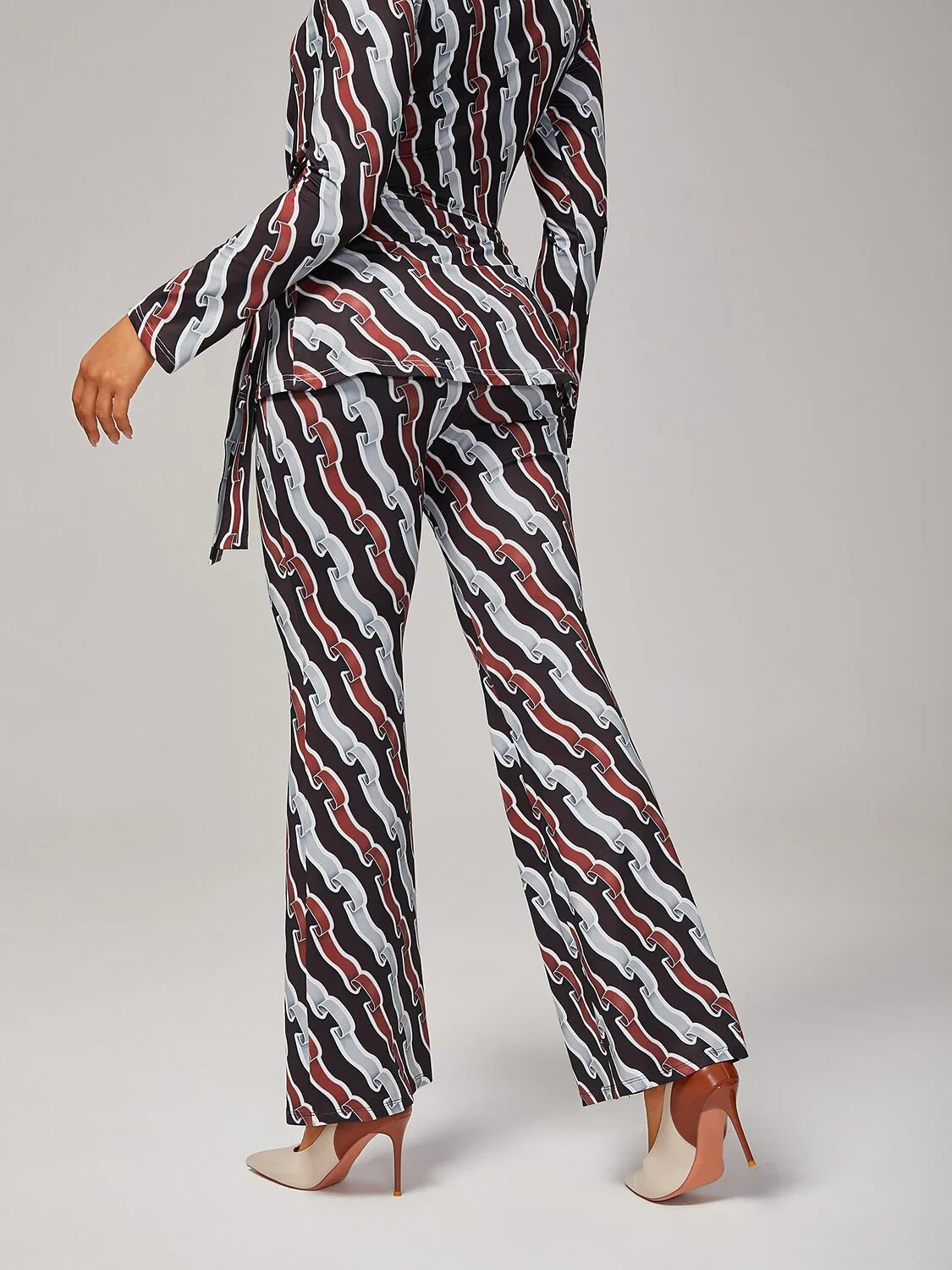 Ripple Print Stretchy Flare Pants