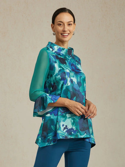 Tie-Dye Floral Stretch Knit Top