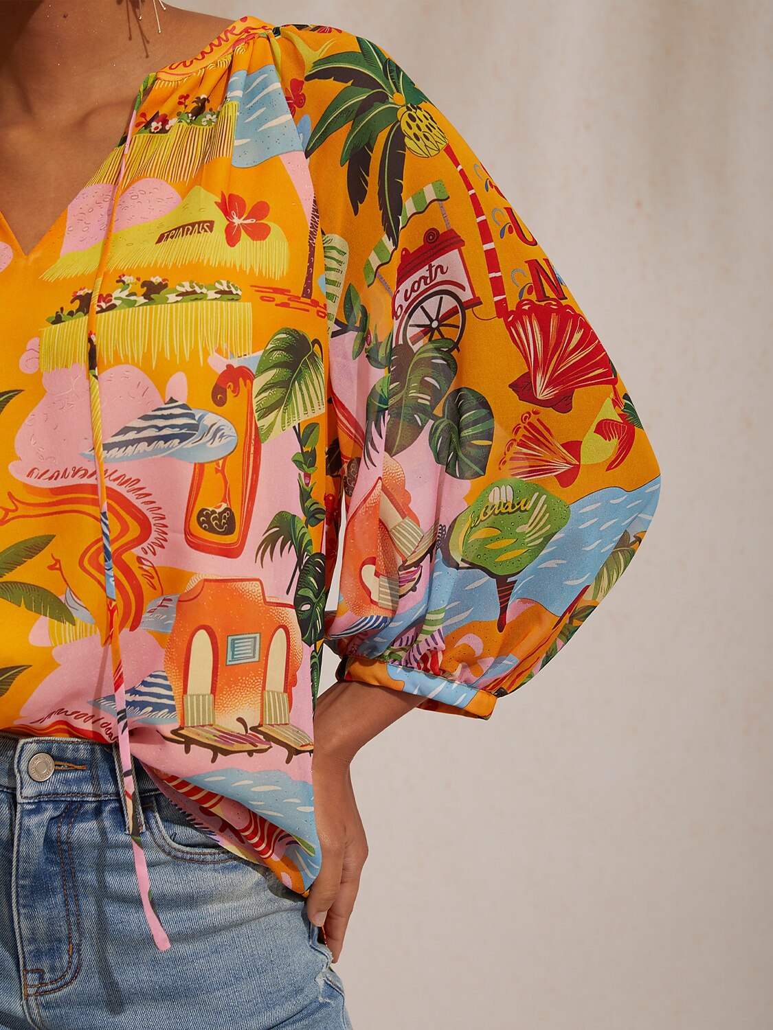 Vintage Baroque Chiffon Raglan Sleeve Blouse