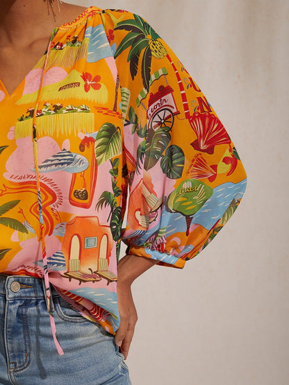 Vintage Baroque Chiffon Raglan Sleeve Blouse
