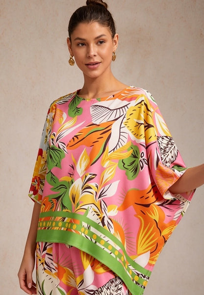 Golden Petal Silky Satin Dolman Sleeve Batwing Top