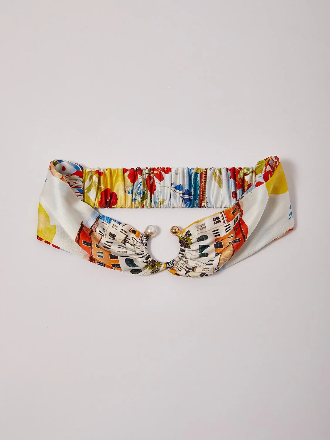 Santorini Summer Silky Satin Ruched Headscarf