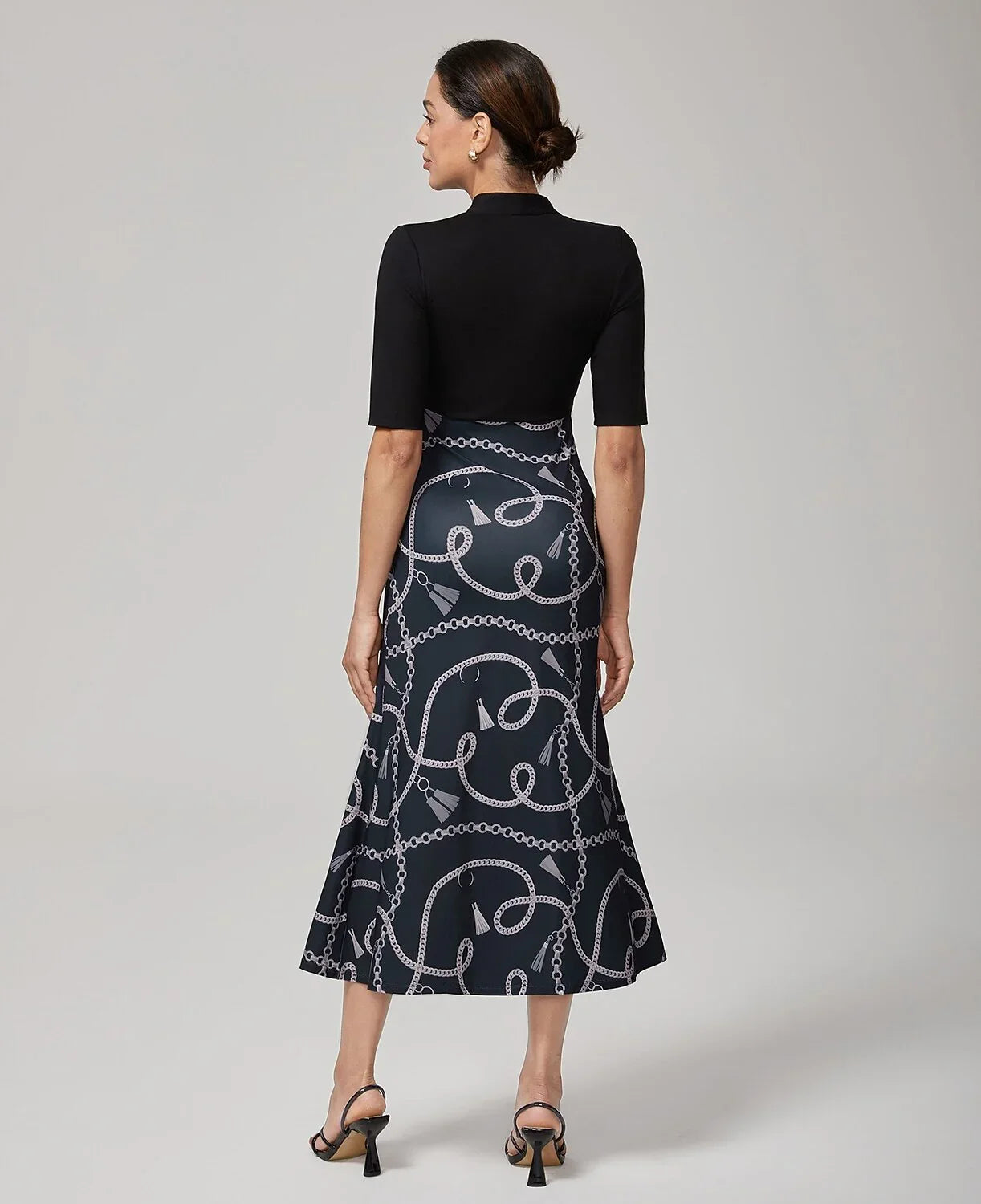 Lyocell Chain Print Colorblock Fishtail Dress
